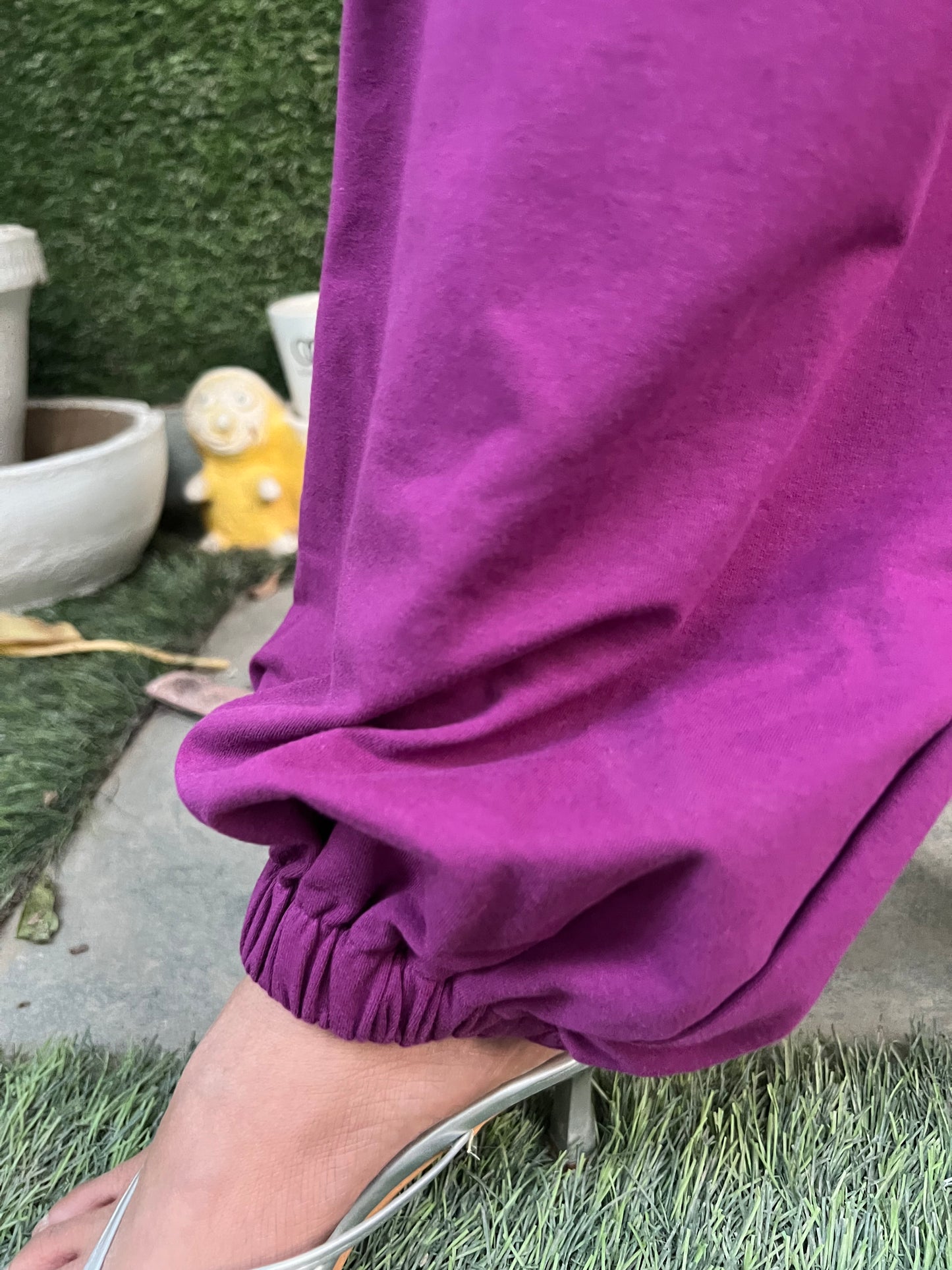 Plum Cotton Terry Tie-Up Top & Balloon Pants Set