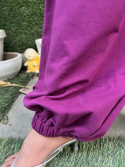 Plum Cotton Terry Tie-Up Top & Balloon Pants Set