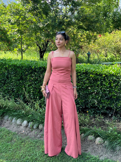 Dusty Rose Pure Cotton Strappy Top & Pants Set