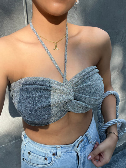Silver Cotton Shimmer Halter Top