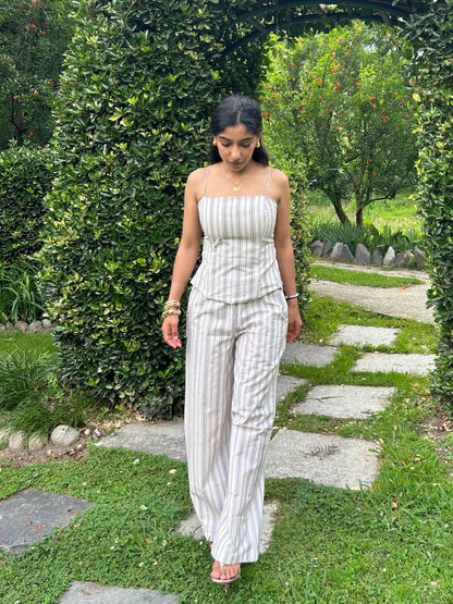Stripes Cotton Boned Corset Set