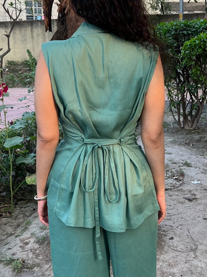Sage Green Pure Cotton Blazer & Pants Set