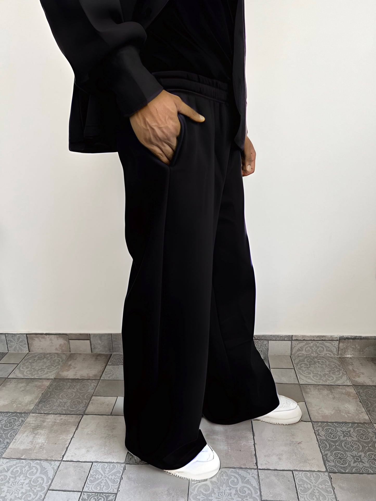 Cotton fleece black unisex coord ( medium warmth)