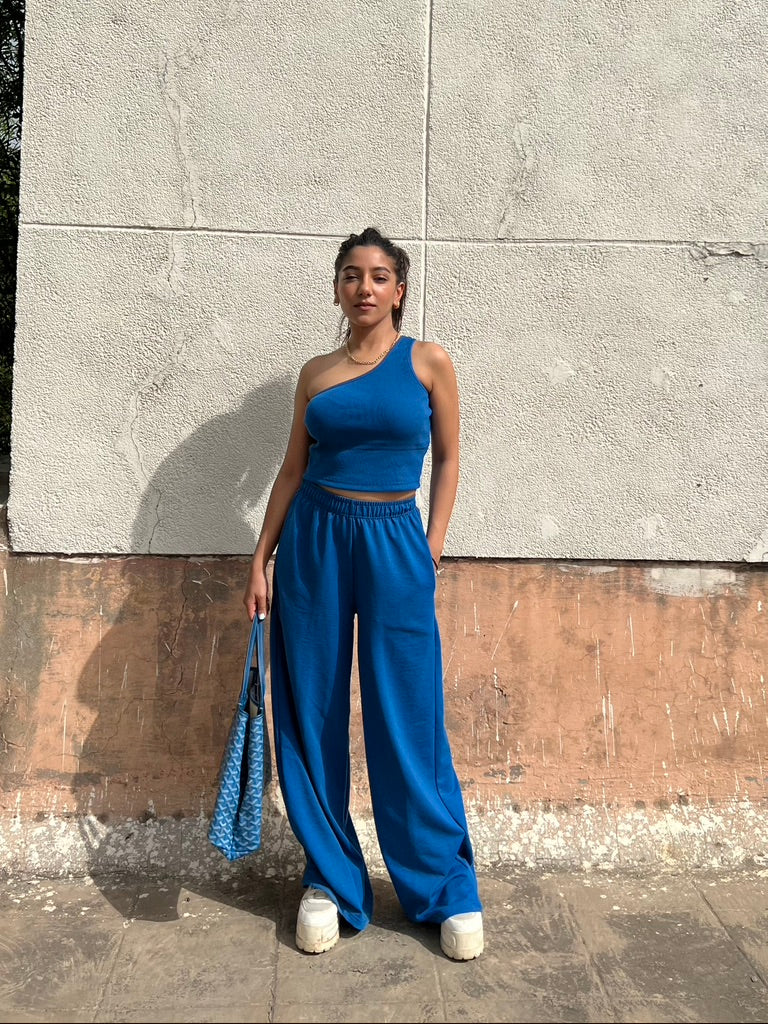 Electric blue French Terry One Shoulder Set