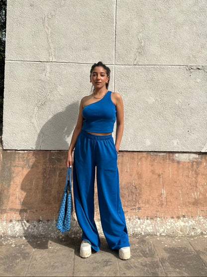 Electric blue French Terry One Shoulder Set