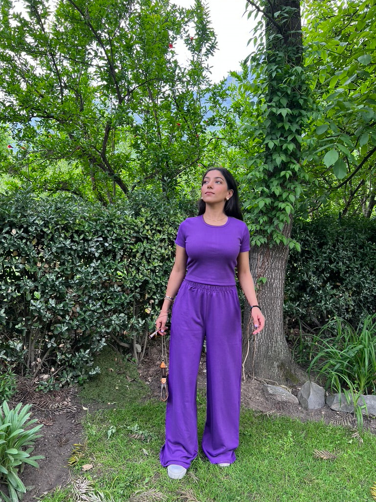 Dark Purple Half Sleeves Terry Set