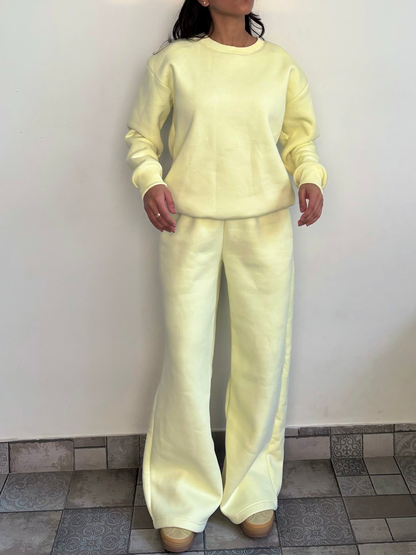 Butter Yellow Crewneck Cotton Fleece SET ( High Warmth)