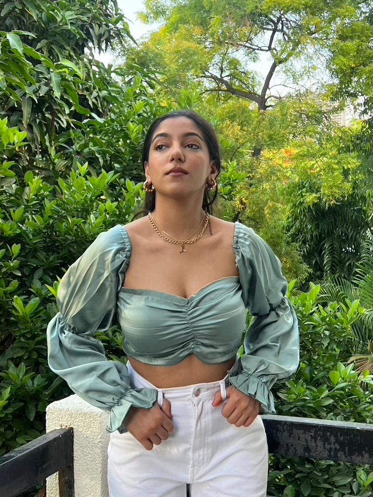 Greece Satin Ruffle Top Obleka.in
