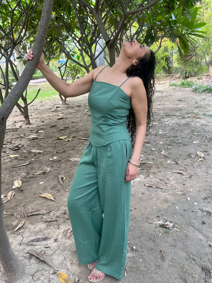 Sage Green Pure Cotton Boned Corset Top & Pants Set