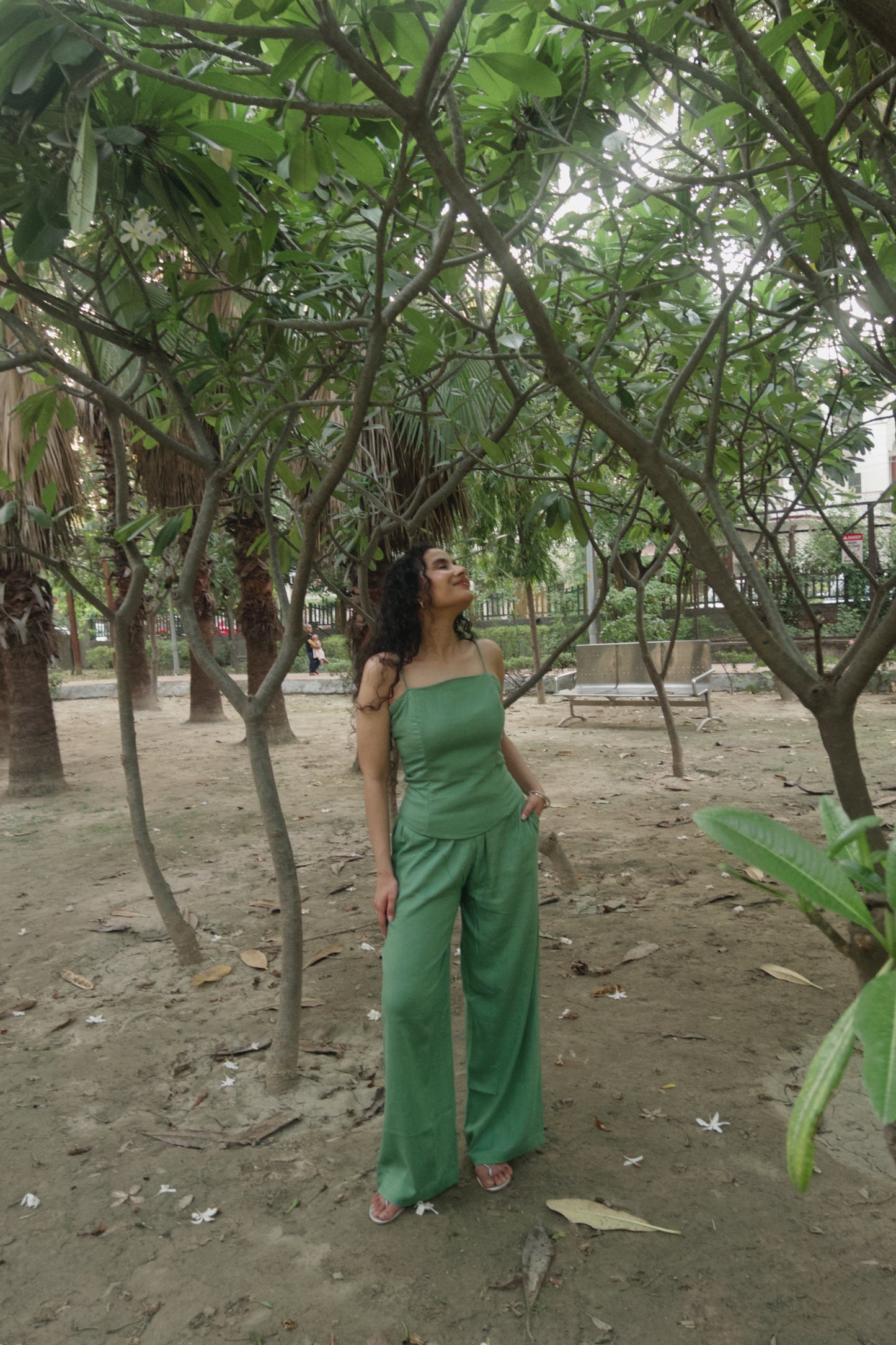 Sage Green Pure Cotton Boned Corset Top & Pants Set