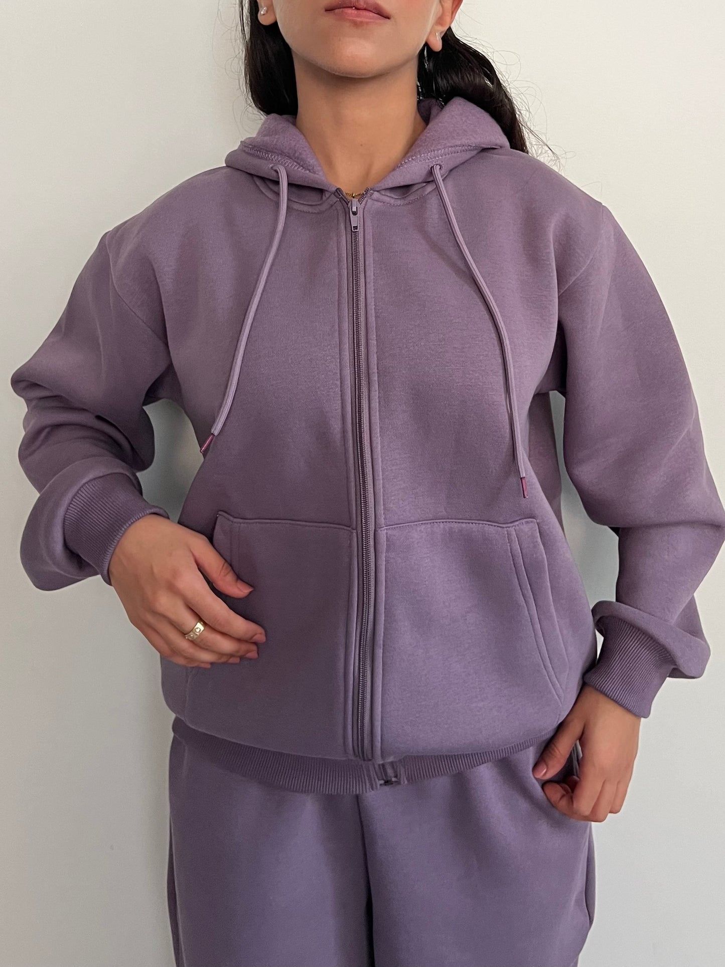 Unisex Light Mauve Zipper Hoodie Cotton Fleece SET (High Warmth)