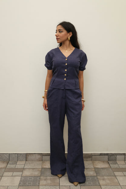 Navy Blue Cotton Linen Blend Sculpted Set