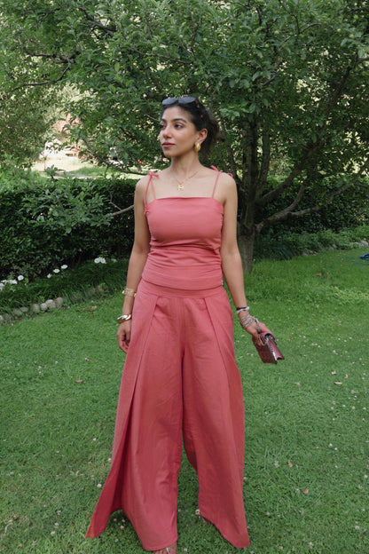 Dusty Rose Pure Cotton Strappy Top & Pants Set