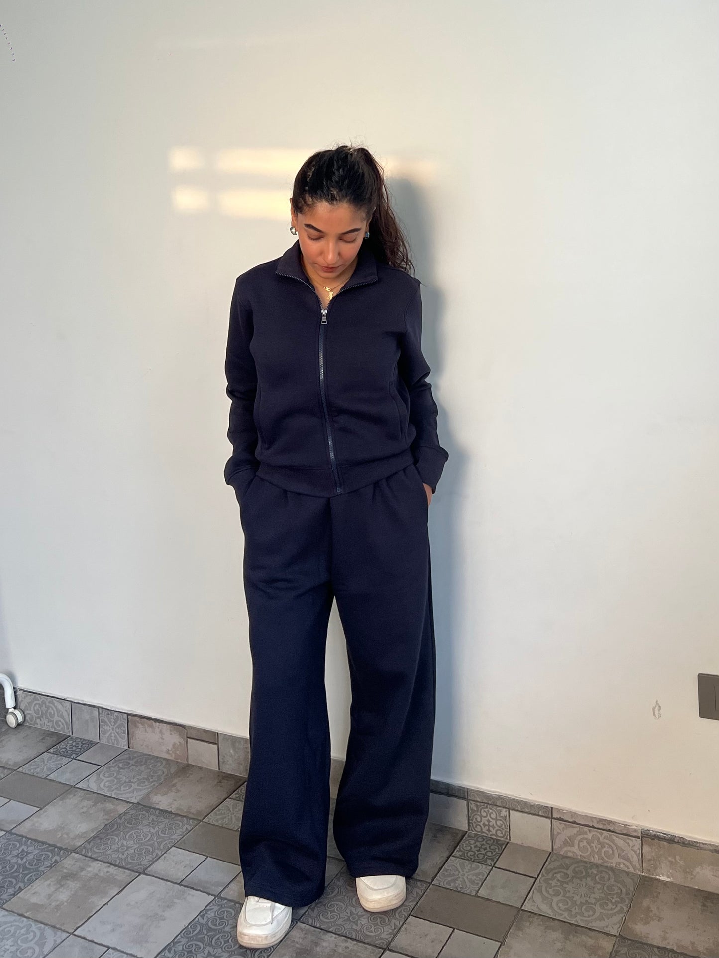 Fleece Navy Blue Zipper & Fleece Pants SET