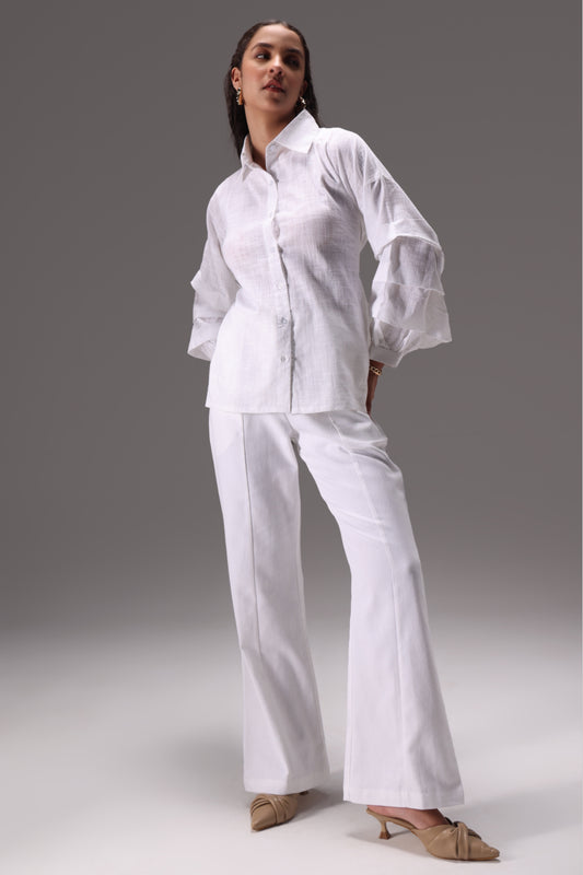 Essential Ruffle Cotton Linen Shirt & Duck Pants Set