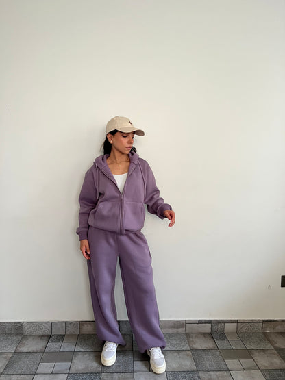 Unisex Light Mauve Zipper Hoodie Cotton Fleece SET (High Warmth)