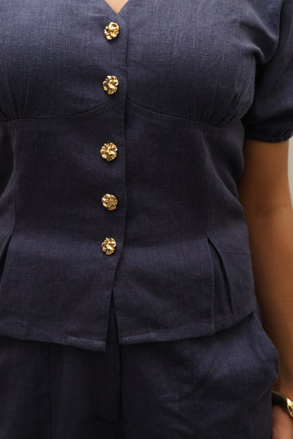 Navy Blue Cotton Linen Blend Sculpted Set