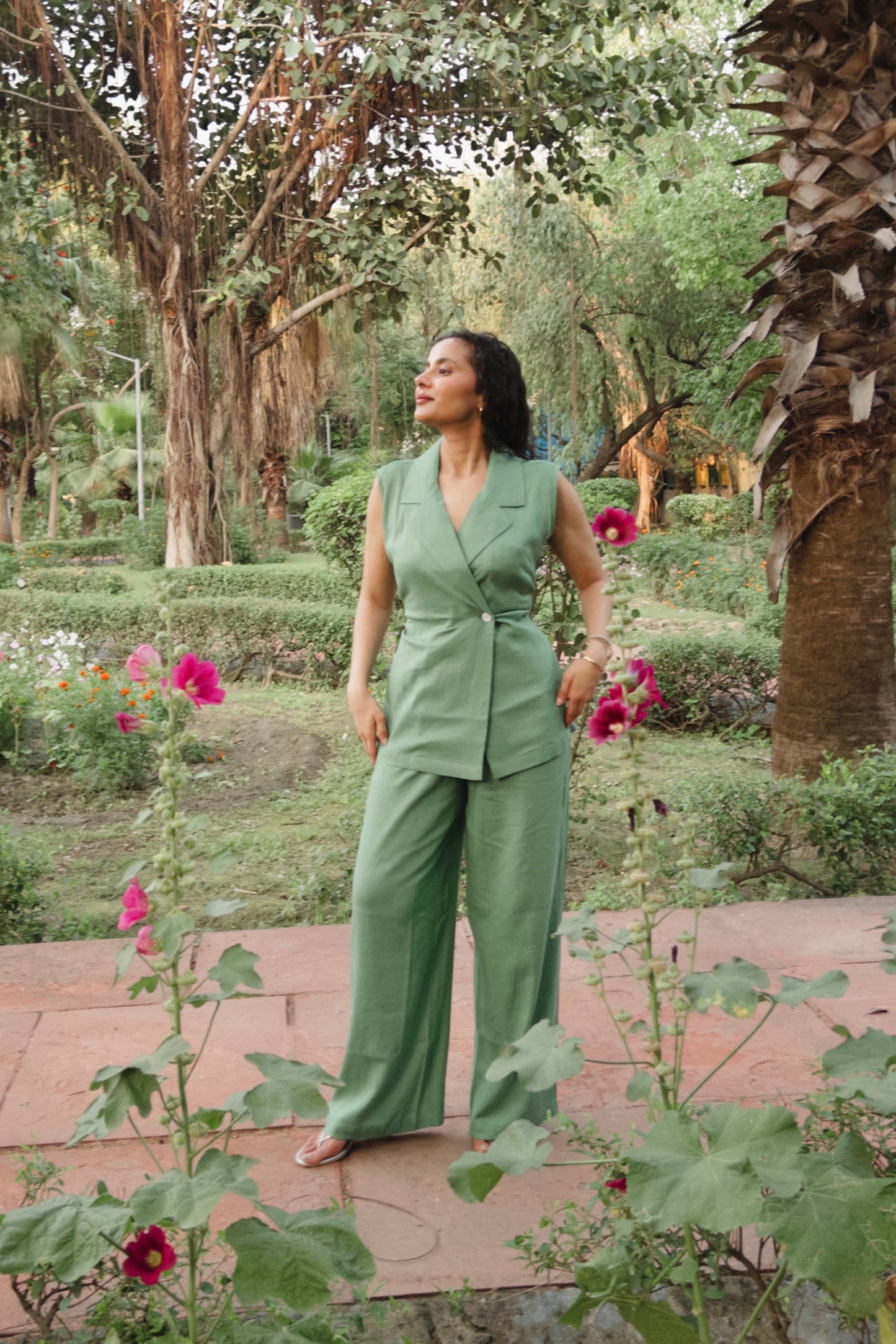 Sage Green Pure Cotton Blazer & Pants Set