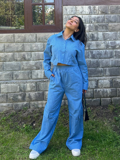Stripes boxer crop shirt set