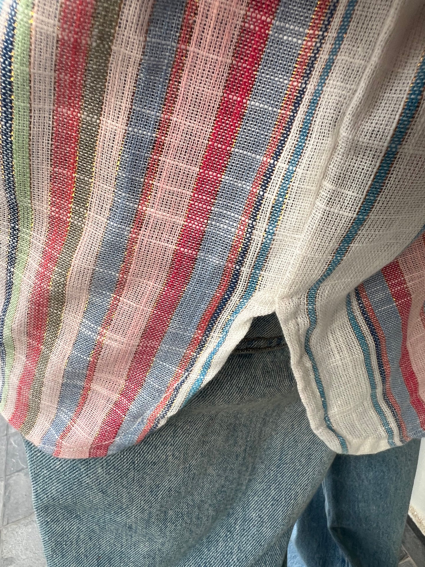 Multicoloured Striped Cotton Linen Tunic