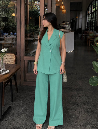 Sage Green Pure Cotton Blazer & Pants Set