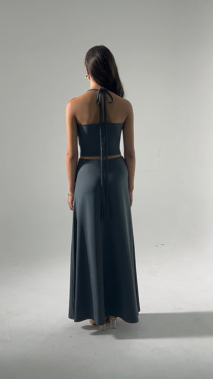 Seamless Braided Halter Cotton Elastane Skirt Set