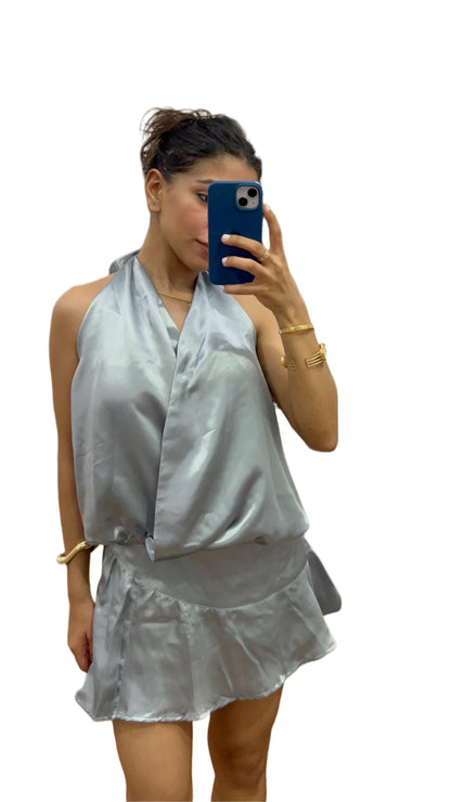 Subtle Silver Luxe Satin SKORT Set