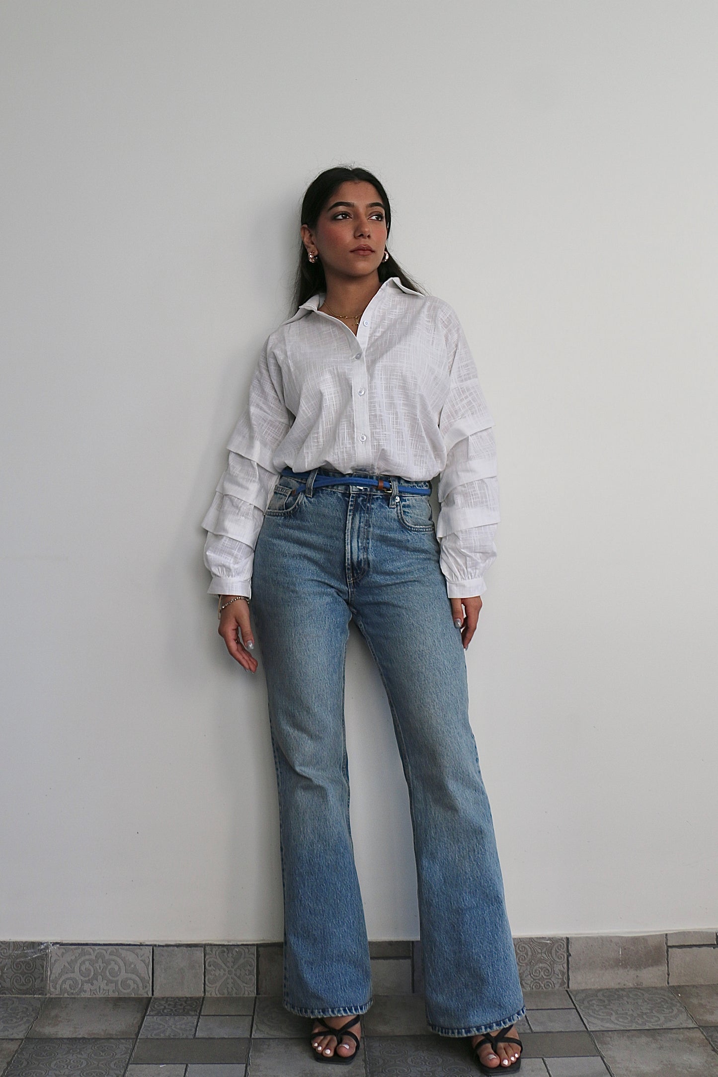 White Linen Ruffle Shirt