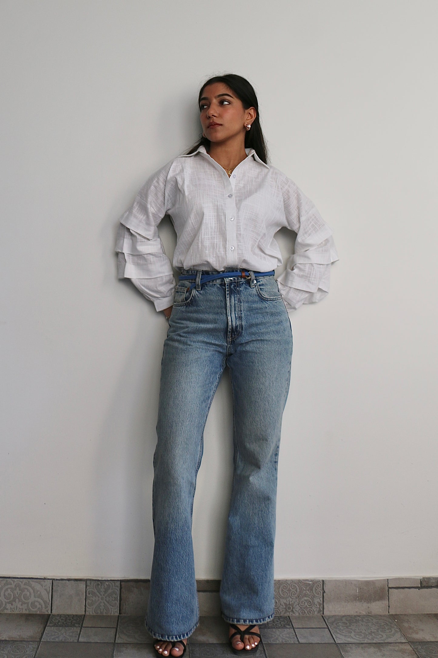 White Linen Ruffle Shirt