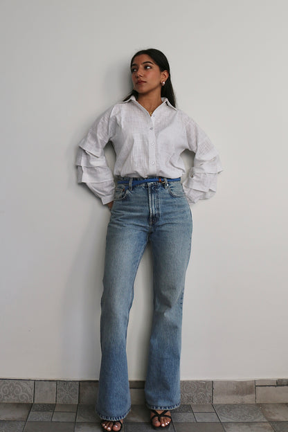 White Linen Ruffle Shirt