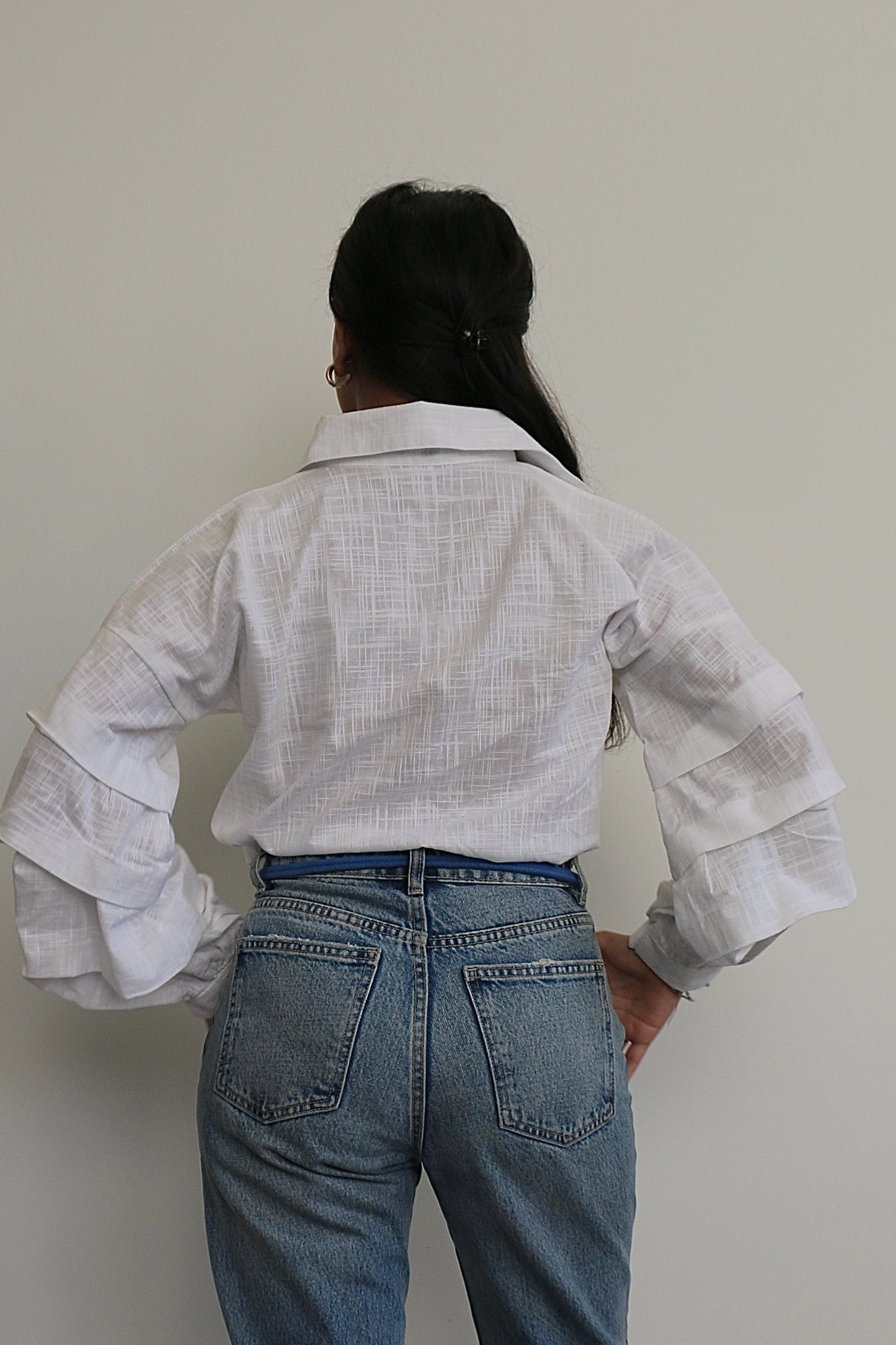 White Linen Ruffle Shirt