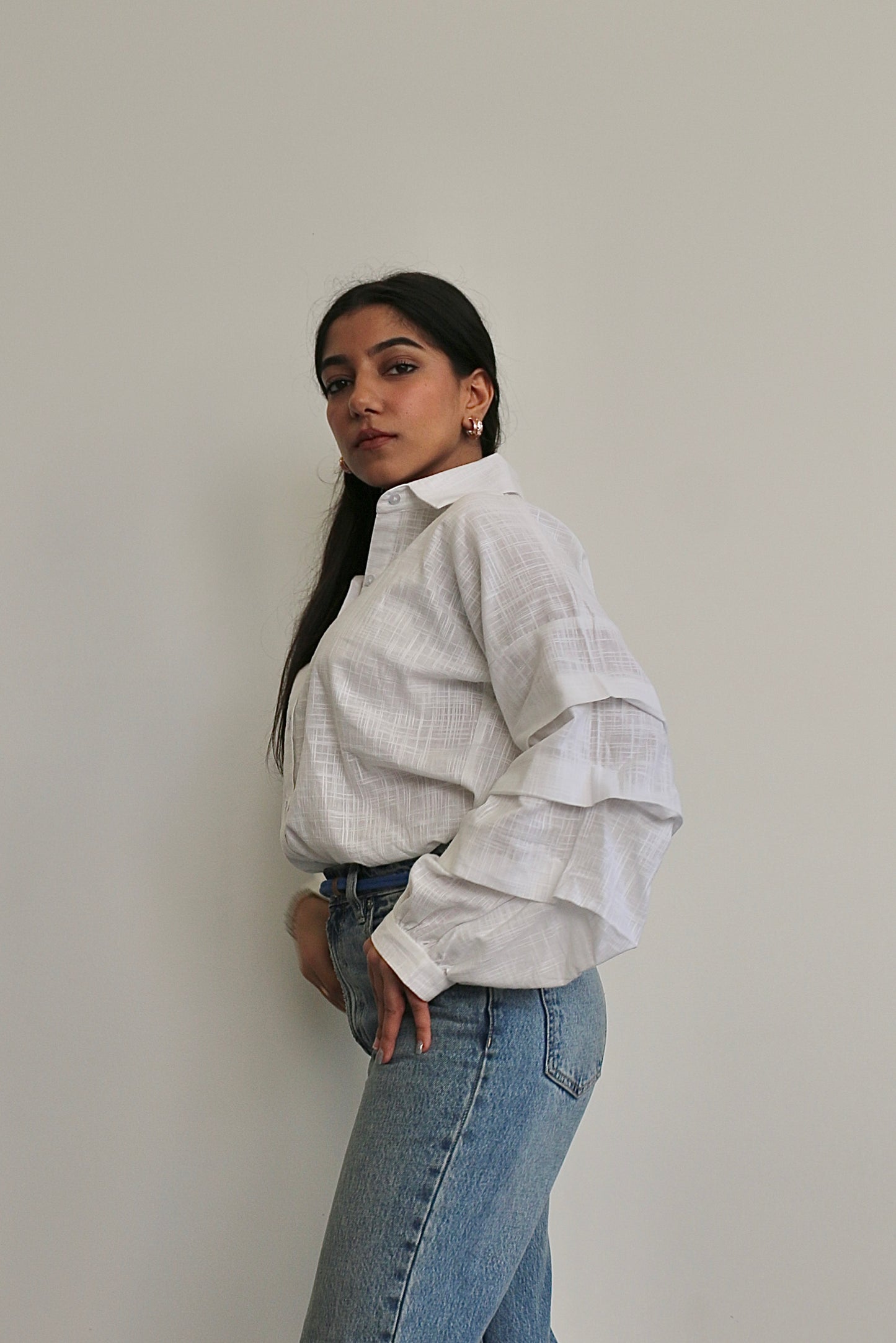 White Linen Ruffle Shirt