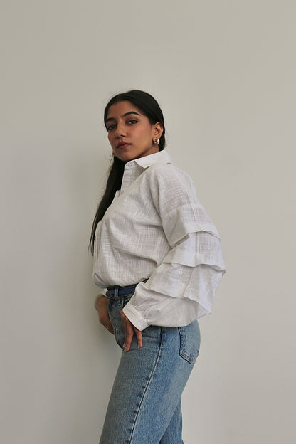 White Linen Ruffle Shirt