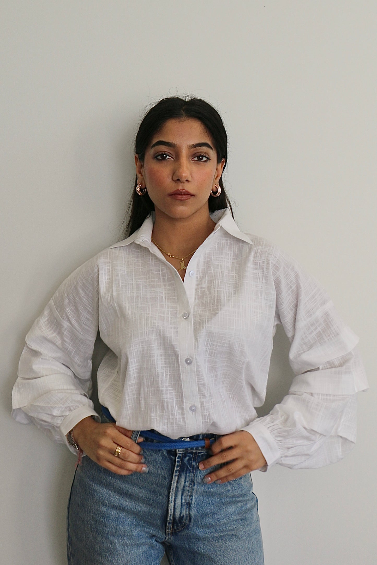 White Linen Ruffle Shirt