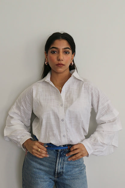 White Linen Ruffle Shirt