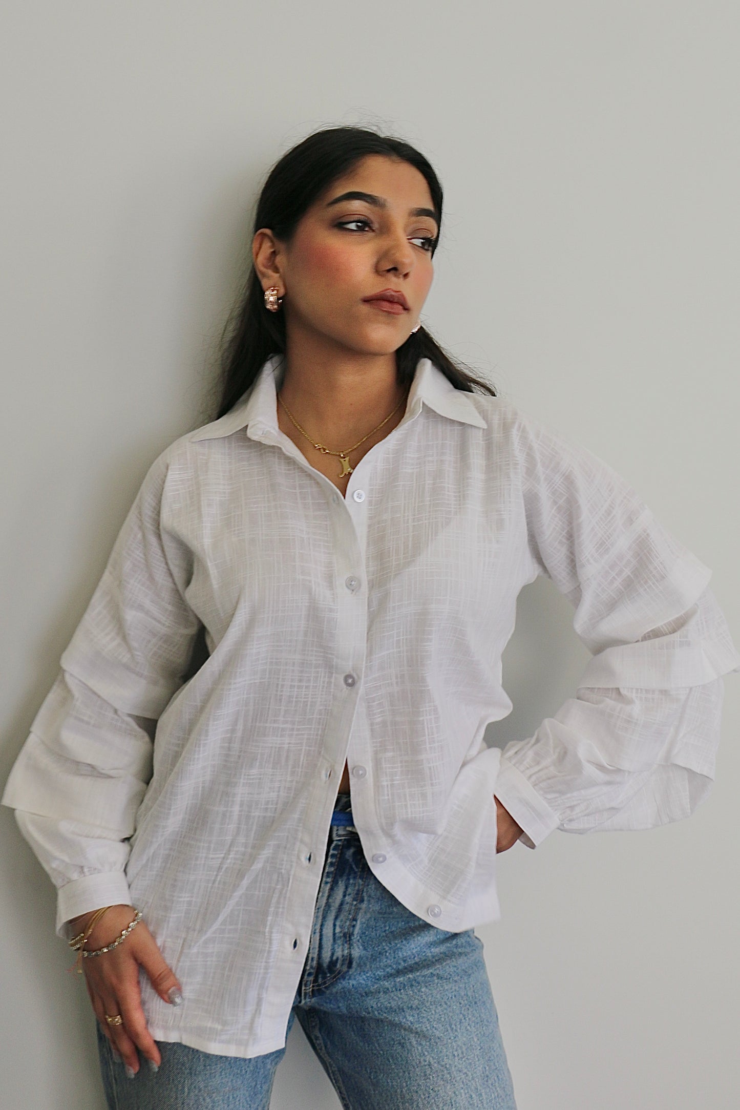 White Linen Ruffle Shirt