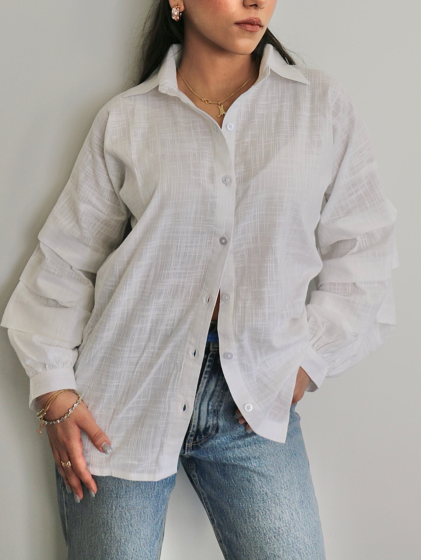 White Linen Ruffle Shirt