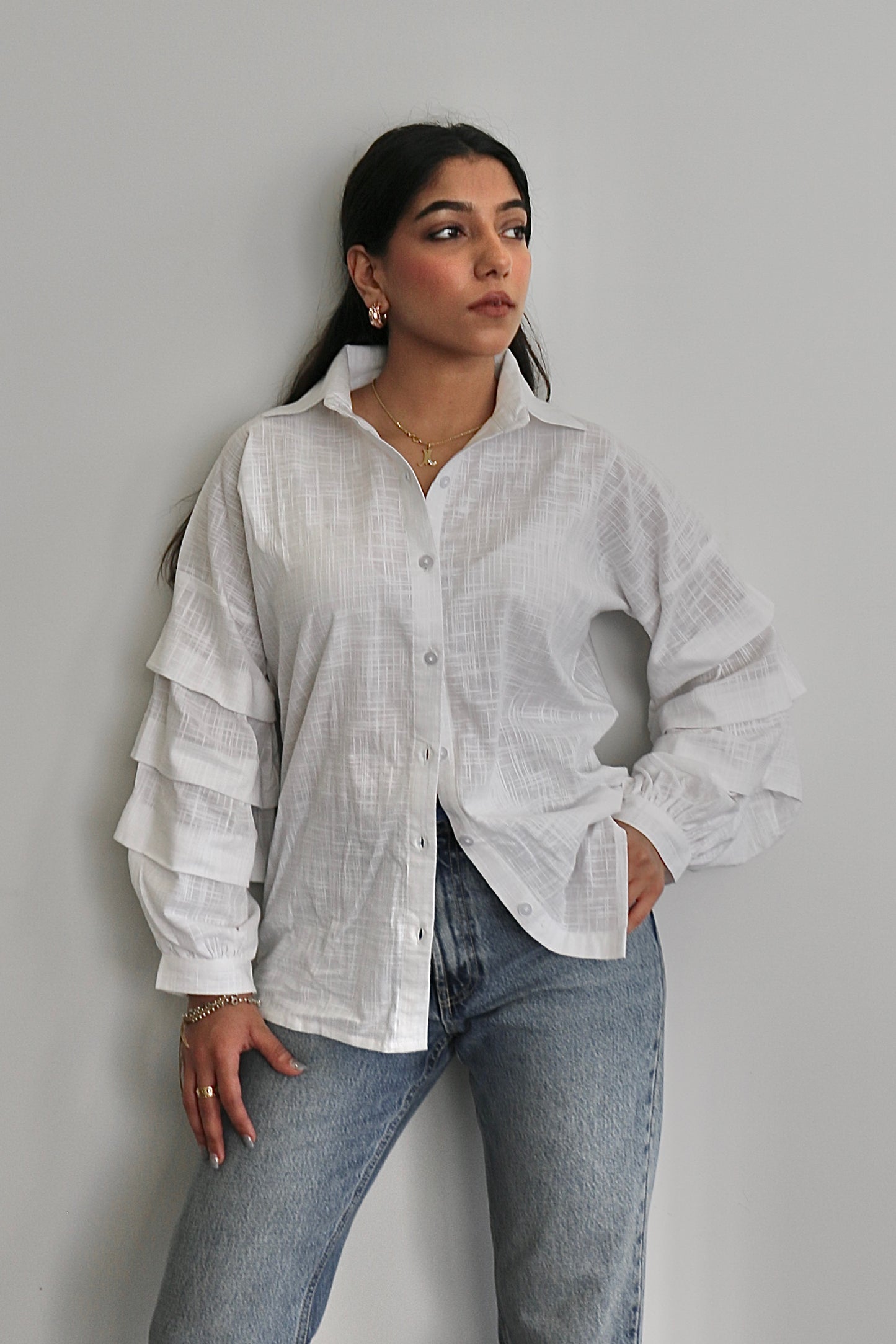 White Linen Ruffle Shirt