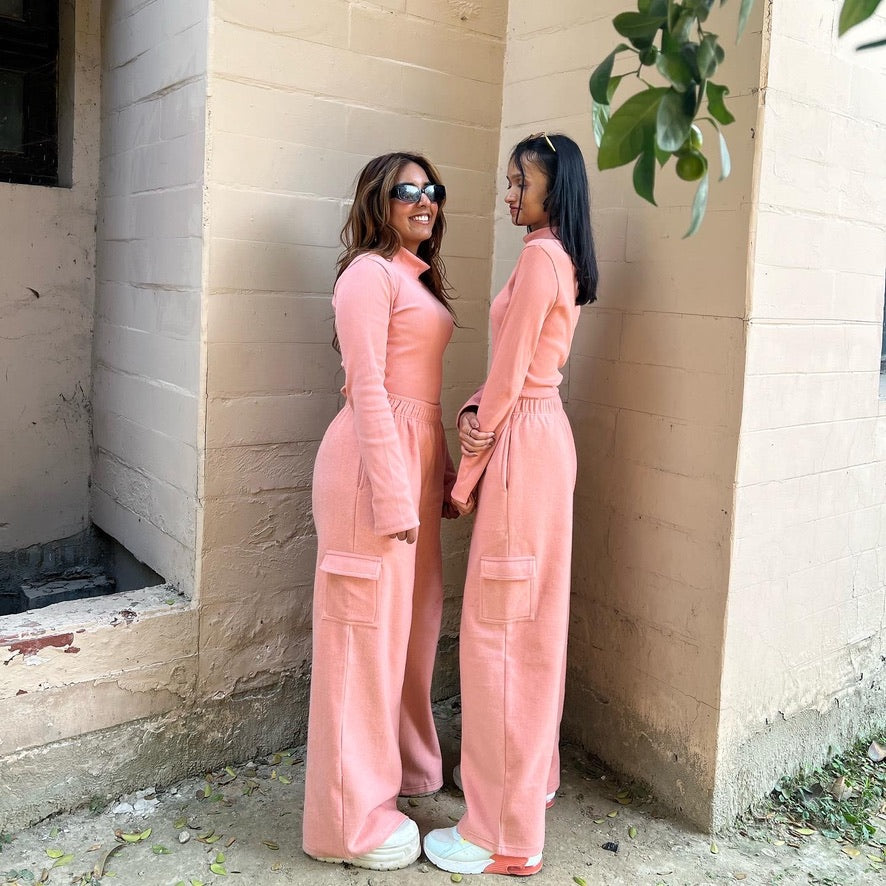 Cotton Fleece Cargo Peach Co-ord