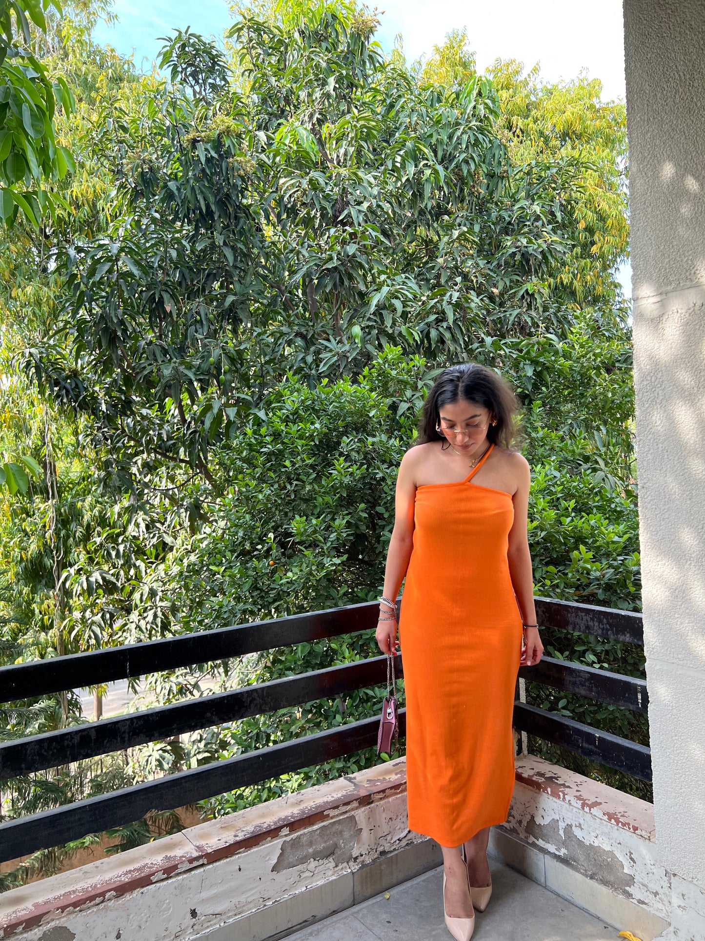 Orange one shoulder RIB dress
