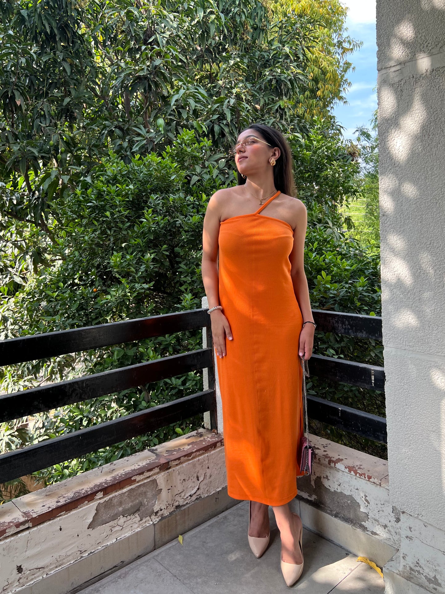 Orange one shoulder RIB dress