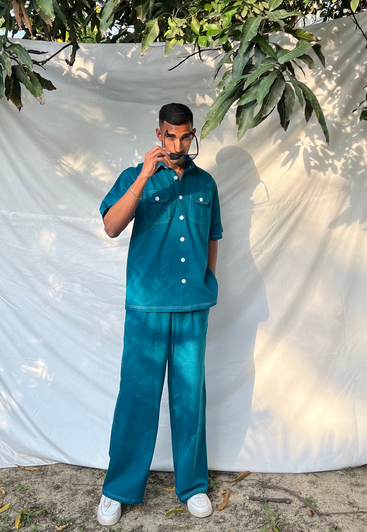 French Terry Men's Shirt Co-ord Teal Blue