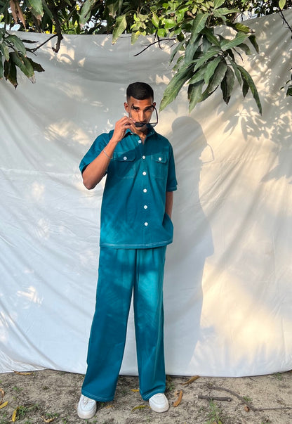 French Terry Men's Shirt Co-ord Teal Blue