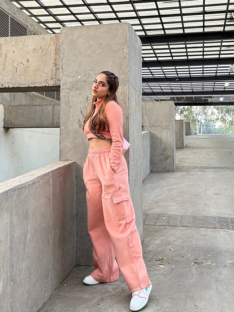 Cotton Fleece Cargo Peach Co-ord