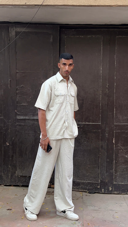 French Terry Men's Shirt Co-ord White Melange