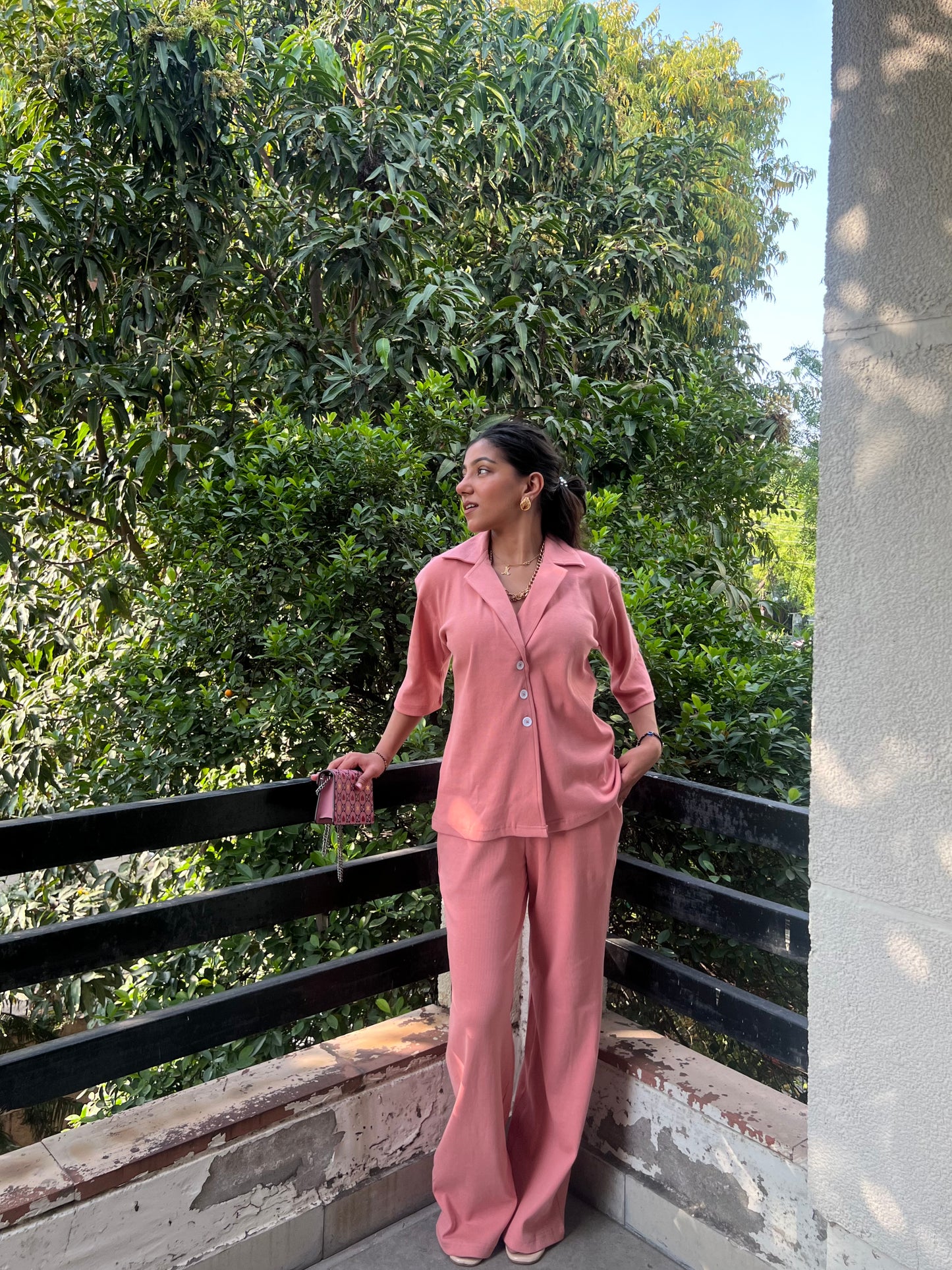 RIB Knit Onion Pink Collar Co-ord
