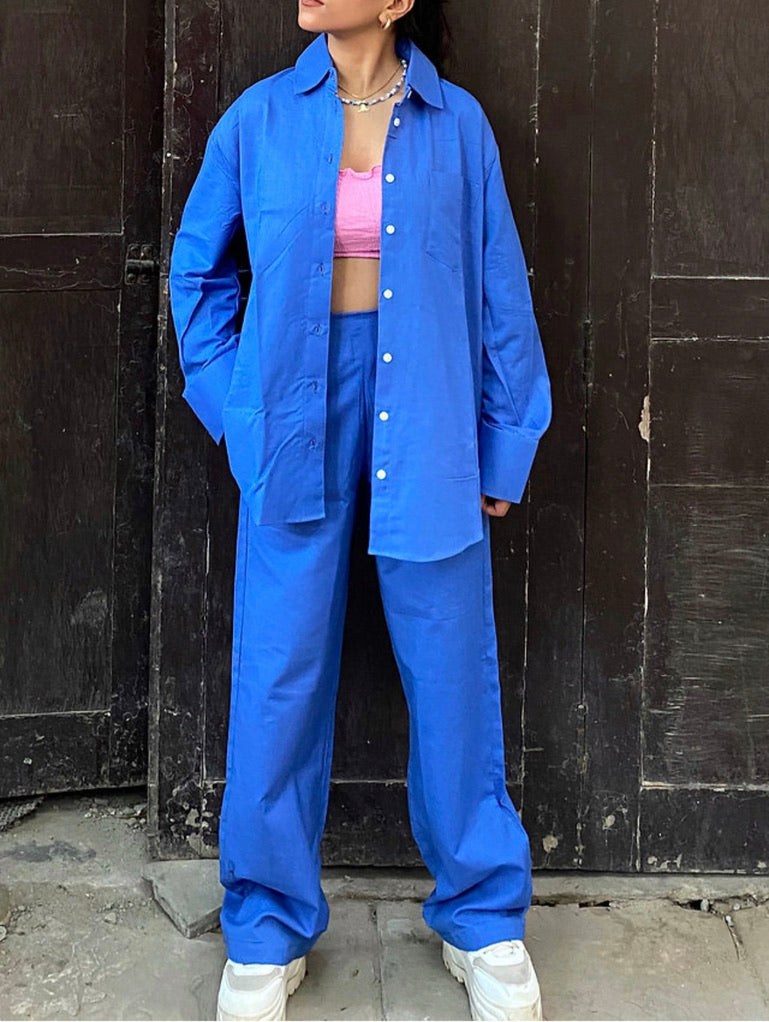 Mid Night Blue Linen Shirt Co-ord