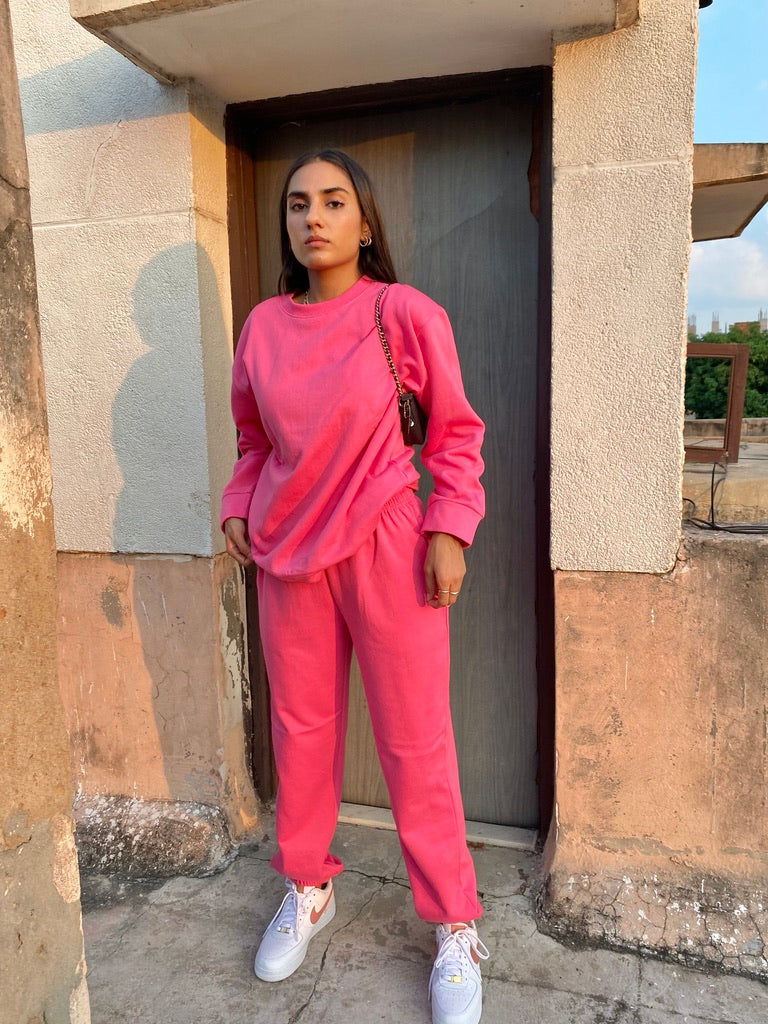 Cotton Fleece Raspberry Unisex Co-ord