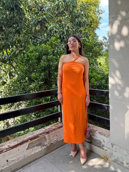 Orange one shoulder RIB dress