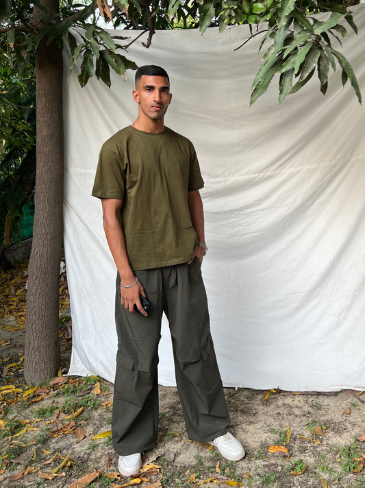Olive Green Parachute Cargo Unisex Co-ord